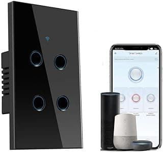 مفتاح إضاءة ذكي Tuya واي فاي باللمس، لوحة زجاجية سوداء، متوافق مع Alexa و Google Home (1 خط)