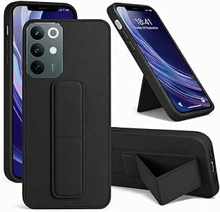 Back Cover Stand Case FOR REALME C85 PRO Magnetic Car Holder Soft Silicone Horizontal & Vertical Kickstand Cover Wrist Strap Full protection Anti Fingerprint Case (Black)