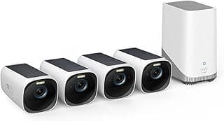 طقم 4 كاميرات مراقبة eufyCam S330 (eufyCam 3)، كاميرا خارجية لاسلكية، 4K مع لوح شمسي مدمج، ذكاء اصطناعي للتعرف على الوجوه، تخزين محلي قابل للتوسيع، كشاف، بدون رسوم شهرية