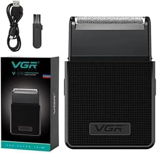 V-376 ماكينة حلاقة كهربائية احترافية فائقة النحافة، ماكينة حلاقة قابلة لإعادة الشحن للعناية بالوجه وتشذيب اللحية، شفرة ترددية مع USB للرجال - أسود