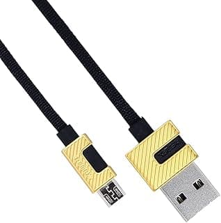 كابل بيانات معدني RC-089M شحن سريع، تصميم مسطح 2.4A مايكرو USB للموبايل 100 سم - أسود وأصفر