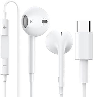 سماعة أذن USB C، سماعات أذن سلكية مع ميكروفون مدمج وتحكم في الصوت متوافقة مع ايفون 15 Pro Max Plus، ايباد Pro، هواتف أندرويد سامسونج Galaxy S23/S22/S21/S20، Note10/20، A53/A54