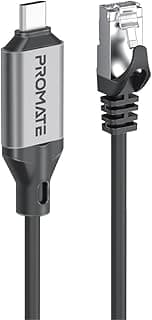 Promate Ultra-Fast Ethernet to USB-C™ Adapter Cable with 1000Mbps RJ45 Input, 5 Meter Tangle-Free, 3.2 Output High-Speed Internet, Reliable Connection for Laptops and Tablets, CLink-RJ45