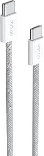 كابل R2028 من USB-C إلى USB-C، قدرة 60 وات، متانة عالية ومرن، كابل شحن سريع ونقل بيانات، مغطى بالقماش طول 1 متر، سرعة نقل 480Mbps، مقاوم للتشابك | ضمان محلي 12 شهر