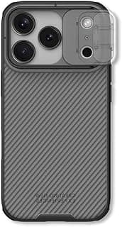 جراب Nillkin CamShield Pro لـ Apple iPhone 17 Pro - غطاء هجين PC+TPU واقي مع غطاء منزلق للكاميرا، لمسة نهائية أنيقة مضادة للبصمات - أسود شفاف