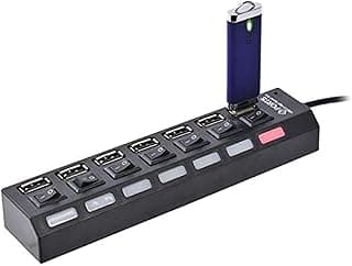 Black 7 Port Usb 2.0 High Speed Hub On/off Sharing Switch