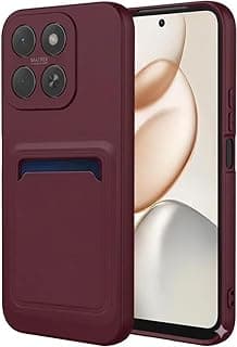Soft Silicone Case Cover with Card Holder Compatible with Honor X7D, Soft Fashion Design Wallet Case (Wine Red)