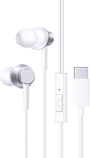 سماعة Baseus USB C، سماعات أذن سلكية بميكروفون، Type C داخل الأذن لهواتف ايفون 15 Pro Max، ايباد Pro/Air، ماك بوك Pro/Air، سامسونج S24 Ultra، ريدمي Note 13 والمزيد (Encok CZ11) – ابيض