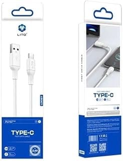 Lito USB Type C Cable, 2.4A Fast Charging, Data Transfer, Compatible with Samsung, Xiaomi, Huawei, White