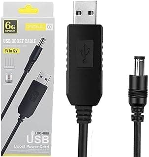 مزود طاقة بمنفذ USB، تيار مستمر 5 فولت إلى تيار مستمر 12 فولت، 2 أمبير، 4 دبابيس ايه تي اكس، كابل ذكر إلى ذكر، لون أسود، متوافق مع الراوتر