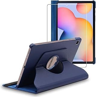 Compatible with Samsung Galaxy Tab S6 Lite 10.4 Case P610, P615 (2022, 2020) Rotating Protective Case, Stand, Rotating Case Cover, Dark Blue + Tempered Glass Protection