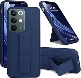 Back Cover Stand Case Magnetic Car Holder Soft Silicone & Vertical Kickstand Cover Wrist Strap Full protection Anti Fingerprint Case for Realme C85 Pro (Blue)