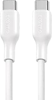 كابل شحن سريع RobustLine OCD-114CC من USB-C إلى USB-C - طول 1 متر، 30 وات Power Delivery وتيار 3A للابتوب والتابلت والموبايل، تصميم متين ومقاوم للتشابك - أبيض أنيق