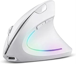 Vertical Mouse Bluetooth & Wireless 2.4G Rechargeable – 6 Buttons Silent Click – Lithium battery & On/Off Button – 1600DPI up to 3200DPI Optical Sensor – For Mac & Win | White