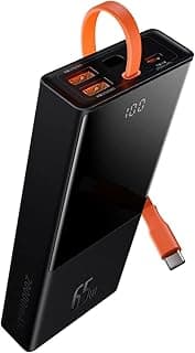 باور بانك رفيع سعة 20000 مللي امبير في الساعة، توصيل طاقة 65 وات، شحن سريع 4.0 بمنفذ USB-C مع 4 مخارج لابل ايفون وايباد وسامسونج جالاكسي والتابلت واوبو وهواوي وشاومي واسوس روج من باسيوس، أسود/برتقالي
