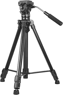 ثلاثي قوائم Kingjoy VT-1500 احترافي مع رأس بان-إمالة سائل قابل للفصل – ارتفاع أقصى 167 سم، قدرة تحمل 12 كجم
