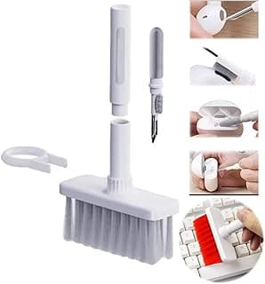 Cleaning Pen Soft Brush Keyboard Cleaner 5-in-1 Multi-Function Computer Cleaning Tools Kit Corner Gap Duster Keycap Puller for Bluetooth Earphones Laptop Airpods Pro Camera Lens (White_Gray)