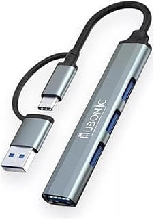موزع USB 3.0 بـ4 منافذ من هوبونيك، محول يو اس بي 5 جيجابايت في الثانية خليط معدني الالومنيوم محمول لاجهزة الكمبيوتر الطرفية والتابلت والكمبيوتر واللابتوب والنوت بوك وكاميرا ويب