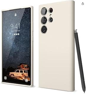 جراب JULEMY سيليكون لهاتف سامسونج Galaxy S23 Ultra - ملمس ناعم ومقاوم للصدمات - حماية للكاميرا - ابيض عتيق