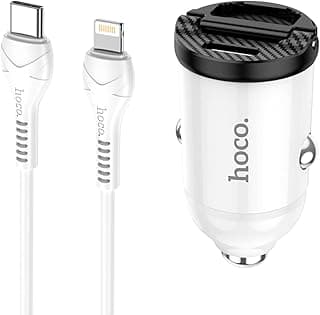 طقم شاحن سيارة سريع بمنفذين USB من نوع ايه مع كابل سي 1 متر بقدرة 30 وات يدعم تقنية الشحن السريع QC3.0 AFC FCP SCP متوافق ايفون وسامسونج وشاومي واوبو وهواوي ابيض