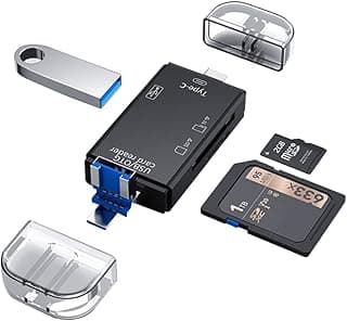 قارئ كارت Micro SD ملحقات كمبيوتر، محول 6 في 1 TF/USB-C محمول للكمبيوتر/أندرويد/تابلت مع خاصية OTG