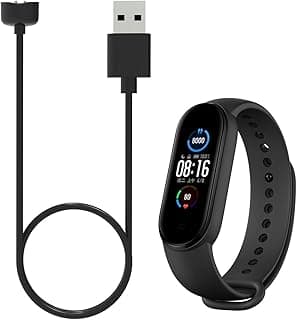 شاحن ساعة ذكية مغناطيسي بكابل شحن USB بطول 1 م بديل للساعة الذكية متوافق مع شاومي مي باند 5 6 7 امازفيت باند 5 (أسود)