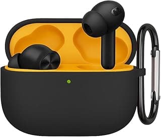 New Silicone Case Compatible with Realme Buds T200 Lite (2025), Soft Silicone 360° Full Protection Dust-Proof Shockproof Case Cover with Hook (Cover Only) (Black)