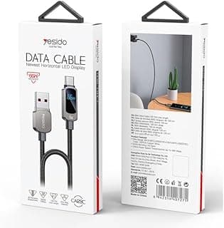 كابل Vvolt CA128C من USB A إلى USB C بقدرة 66W مع شاشة LED، شحن سريع، طول 1.2 متر، كابل بيانات مجدول، متوافق مع سامسونج وهواوي وأجهزة Type-C الأخرى