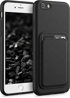 جراب سيليكون ناعم مع حافظة بطاقات متوافق مع ايفون 6 / 6S، تصميم عصري ناعم، جراب محفظة (أسود)