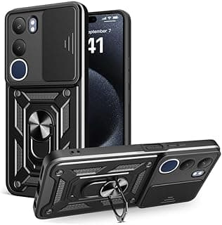 case Compatible with Vivo V40 Lite 4G, Premium Protection Back Case with Camera Slide Cover Built-in Ring Stand Shockproof Case For vivo v40 lite 4g
