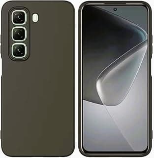 جراب سيليكون لهاتف Infinix Hot 60 / Infinix Hot 60i، حماية ضد الصدمات، بطانة داخلية ناعمة من المايكروفايبر، ملمس مطفي مضاد للبصمات، تصميم لحماية الكاميرا - رمادي غامق