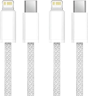 عبوة 2 كابل شحن سريع 30 وات PD معتمد MFi من LDNIO | كابل USB-C إلى Lightning | طول 2 متر متين لنقل البيانات والشحن لأجهزة ابل ايفون وايباد - أبيض