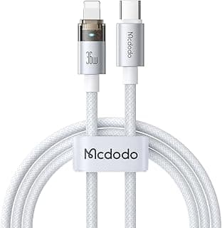 36W USB C to Lightning Cable with Flashing Light 4ft, Nylon Braided Lightning USB C Fast Charging Cable Fit for 14 13 12 11/Pro/ProMax/Plus, iPad, AirPods, iTouch(White)