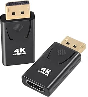 محول DisplayPort إلى HDMI بدقة 4K (عدد 2)، موصلات مطلية بالذهب للابتوب اتش بي، كمبيوتر، شاشات