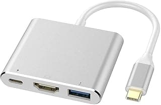USB C to HDMI Multiport Adapter, 3 in 1 Hub, USB C to HDMI Multiport Hub, Type C to HDMI 3 in 1, Charging Port, HDMI, USB 3.0 Port, USB C to Adapter Compatible with MacBook Pro and More (Silver)