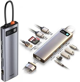 محول USB النوع سي قاعدة توصيل 11 في 1 من بايسوس مع منفذي HDMI وVGA و3 منافذ 3.0 وقارئ بطاقات TF-SD منفذ ايثرنت ميكروفون 2 لماك بوك برو وسيرفيس وايباد والاجهزة المزودة بمنفذ نوع متعدد الألوان