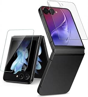 واقي شاشة بلاستيك مرن شفاف HD مضاد للصدمات متوافق مع Galaxy Z Flip 5 و 6 و 7 - [ليس زجاج]، تغطية كاملة حتى حواف الإطار الأسود