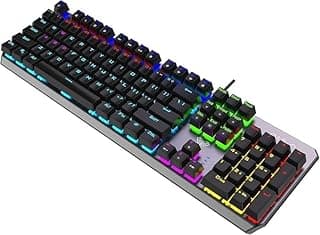 كيبورد أولا موديل F2066 بتوصيل USB-A مع مفاتيح ميكانيكية و إضاءة RGB سويتش بلو( ازرق ) وهيكل معدني، لون أسود متوافق مع الكمبيوتر ولاب توب - عربي و إنجليزي