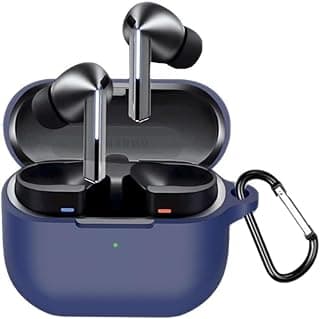 جراب حماية متوافق مع سامسونج Galaxy Buds3 FE/Galaxy Buds 3 FE، غطاء سيليكون ناعم مقاوم للصدمات لسماعات الأذن اللاسلكية مع حلقة تعليق، ضوء LED أمامي مرئي (أزرق)