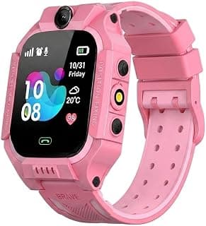 Kids Smart Watch with Video and Voice Calls, Baby Location Tracking via App, Built-in Camera, Calculation Learning, LED Flashlight, Save Contacts, Touch Screen (Pink)