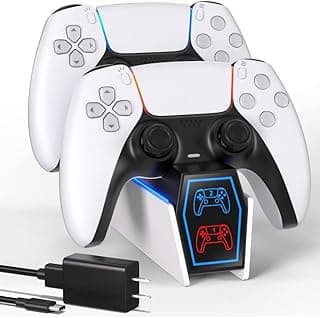 PS5-Controller-Charger-Station, Ponkor PS5 Charger for Dualsense Controller with a Quick Charging AC Adapter, Designed for PlayStation 5 Dual Controller Charging Dock, Anti-Slip, Anti-Dumping