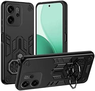 حافظة حماية متوافقة مع OPPO Reno 15F,بطبقة مزدوجة مضادة للصدمات مع مسند حلقي دوار 360 درجة وحافظة مغناطيسية (اسود)
