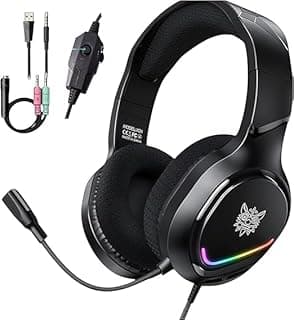 ONIKUM.A X31 سماعة رأس للألعاب سلكية، مع إضاءة RGB، ميكروفون مرن، خاصية إلغاء الضوضاء، لون أسود