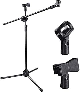 Microphone stand metal dual microphone holder tripod adjustable double-headed clip telescopic boom support