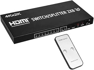 HDMI Splitter Full HD 4K Video HDMI Switcher 2x8 Split 2 in 8 Out Dual Display for DVD PS3 Xbox with Power
