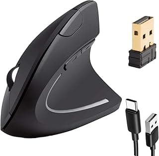 [G-5000] Rechargeable Ergonomic Vertical Wireless Mouse, (2 in 1) Bluetooth 5.2 & 2.4GHz USB "RGB Lighting, 1000/1200/1600 DPI, 6 Silent Buttons, for Laptop, PC, Mac, Tablet - Black