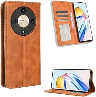 جراب لهاتف Honor X9b 5G، جراب محفظة جلد PU مغناطيسي مع أماكن للكروت وحامل (Kickstand)، غطاء حماية قلاب مقاوم للصدمات (بني)