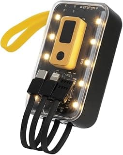 باور بانك بإضاءة ليد GP-PB015 بشحن سريع 22.5 وات ومؤشر ليد بكابلات مدمجة، منافذ USB ونوع C من جي باور- بلون أسود سعة 10000 ميلي امبير في الساعة شفاف