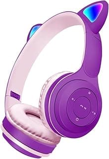 Wireless Bluetooth Over Ear Headphones, Foldable Headset with Built-in Microphone and LED Light Up Light, Support Wired Mode for iPhone, iPad, Samsung, PC for Kids and Adults (Purple)