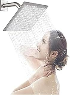 Fixed Shower Head Square Rainfall Shower Head Stainless Steel Large Rain Shower Head Adjustable with Swivel Ball Ultra Thin Powerful High Pressure Top Spray Bathroom Rainfall Shower Head 20 * 20